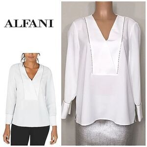 Alfani white long sleeve beaded top.